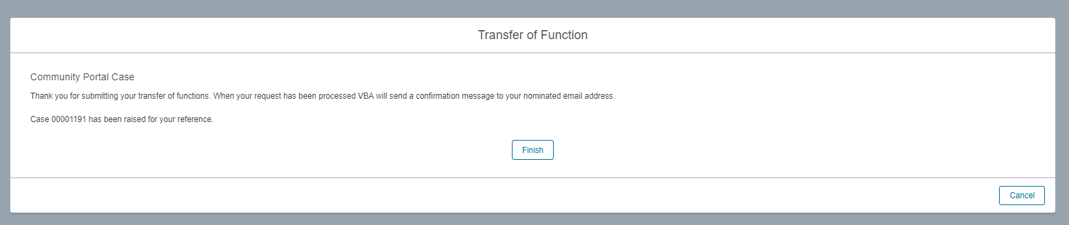 BAMS Transfer of Functions form submission