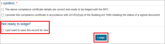 Screenshot of the VBA360 portal lodgement