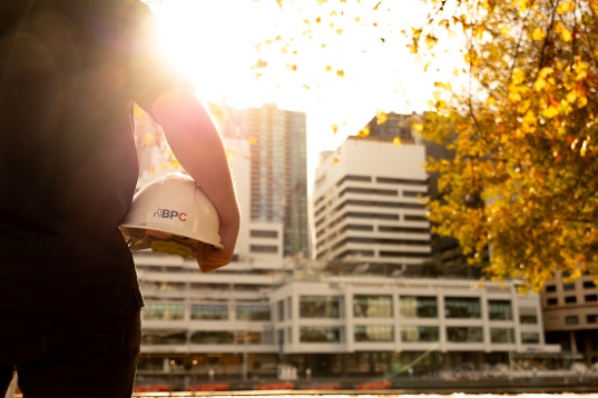 Man in hard hat in sunlight