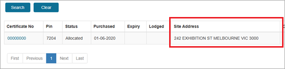 Screenshot of VBA360 portal showing site address