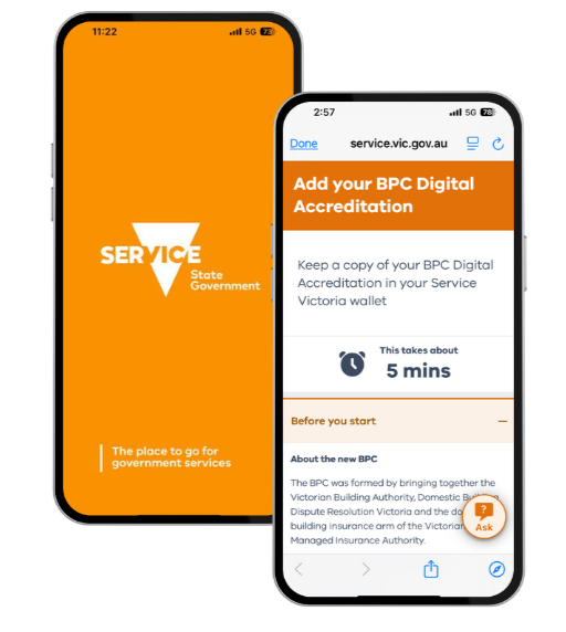 What the servcie Victoria app looks like on a phone