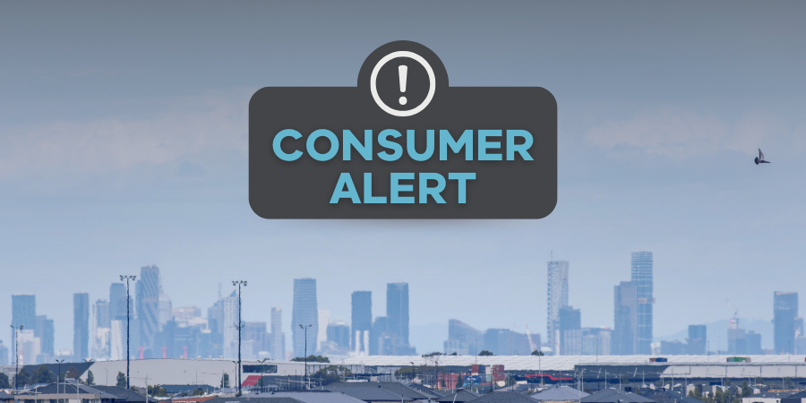 Consumer Alert. Text with exclamation mark.