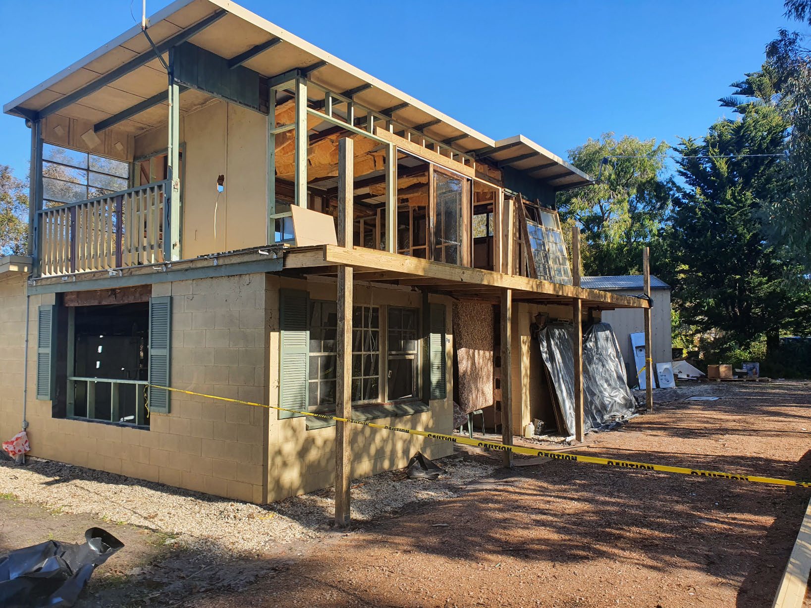 Exterior of a house partially built.